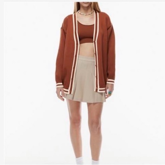 Aritzia Sunday Best Katie Fuzzy Cardigan Brown & Cream Color Size Small - Picture 1 of 9